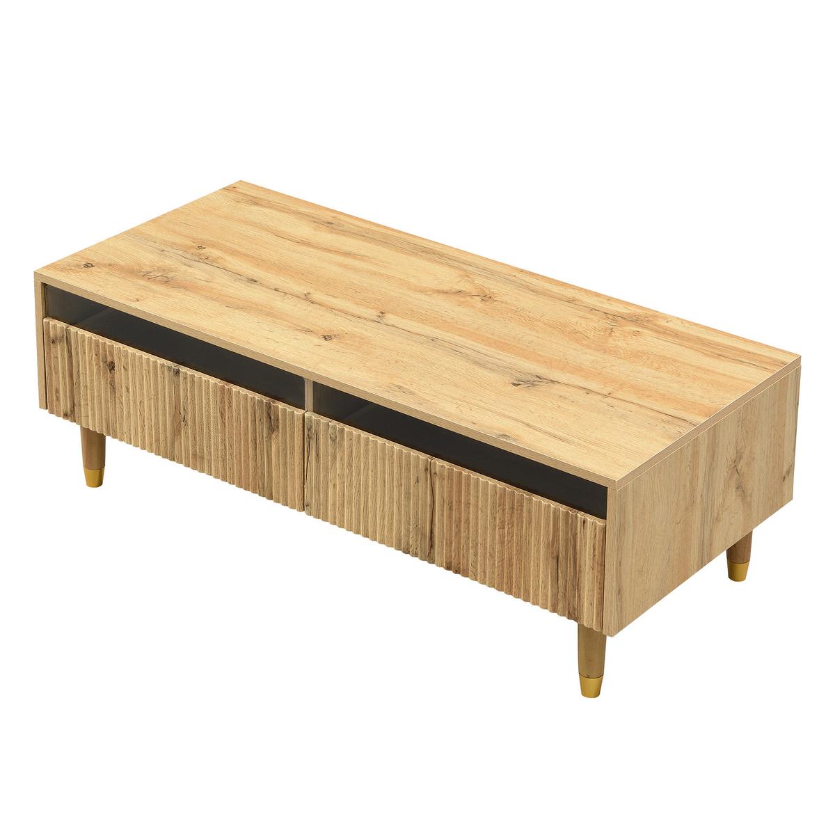 TV-SCHRANK SET holzoptik, 3d-rillen & smart led - Naturfarben, Holzwerkstoff (178/45/35cm) - Urban Meuble
