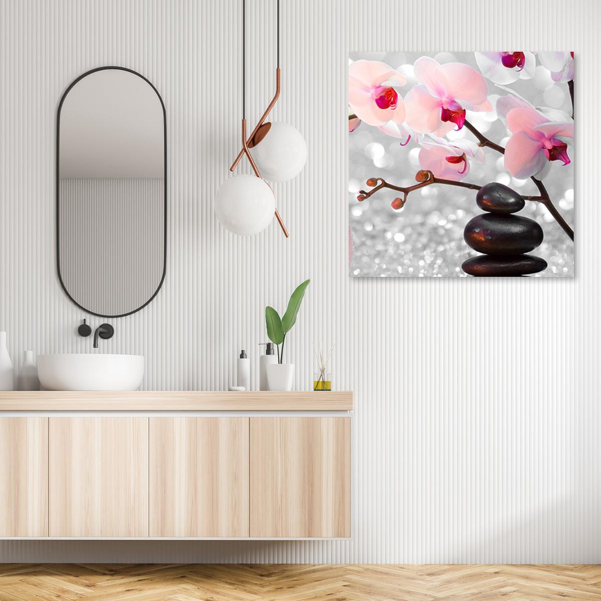 WANDBILD zen steine orchidee blumen - Pink, Textil (40/40cm) - Feeby