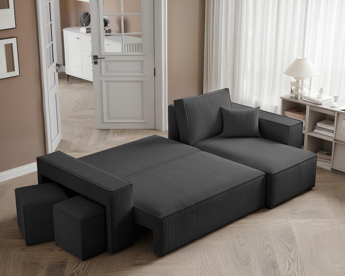 ECKSOFA PARIS mit Schlaffunktion und Bettkasten Anthrazit - Anthrazit, Kunststoff/Textil (262/145cm) - Idohome