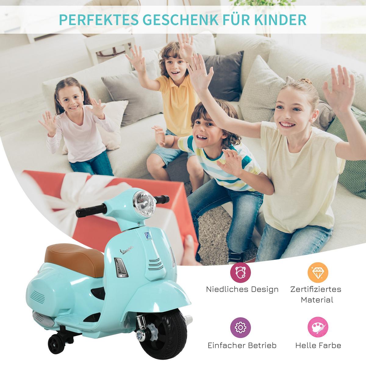 VESPA Elektromotorrad Kindermotorrad Elektrofahrzeuge 18 bis 36 Monate Grün - Grün, Metall (66.5/38/52cm) - HOMCOM
