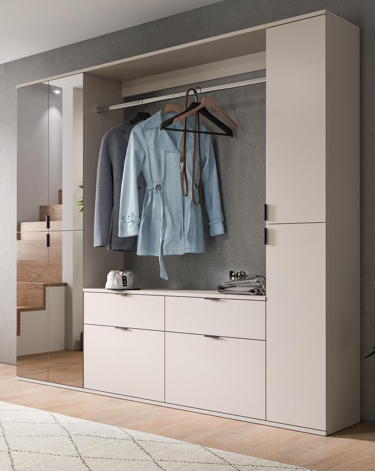 GARDEROBEN-SET Kaschmir 212 x 193 cm, Garderobenschrank mit Spiegel - Kaschmir/Schwarz, Glas/Holzwerkstoff (212/193/34cm) - Inn.Furn