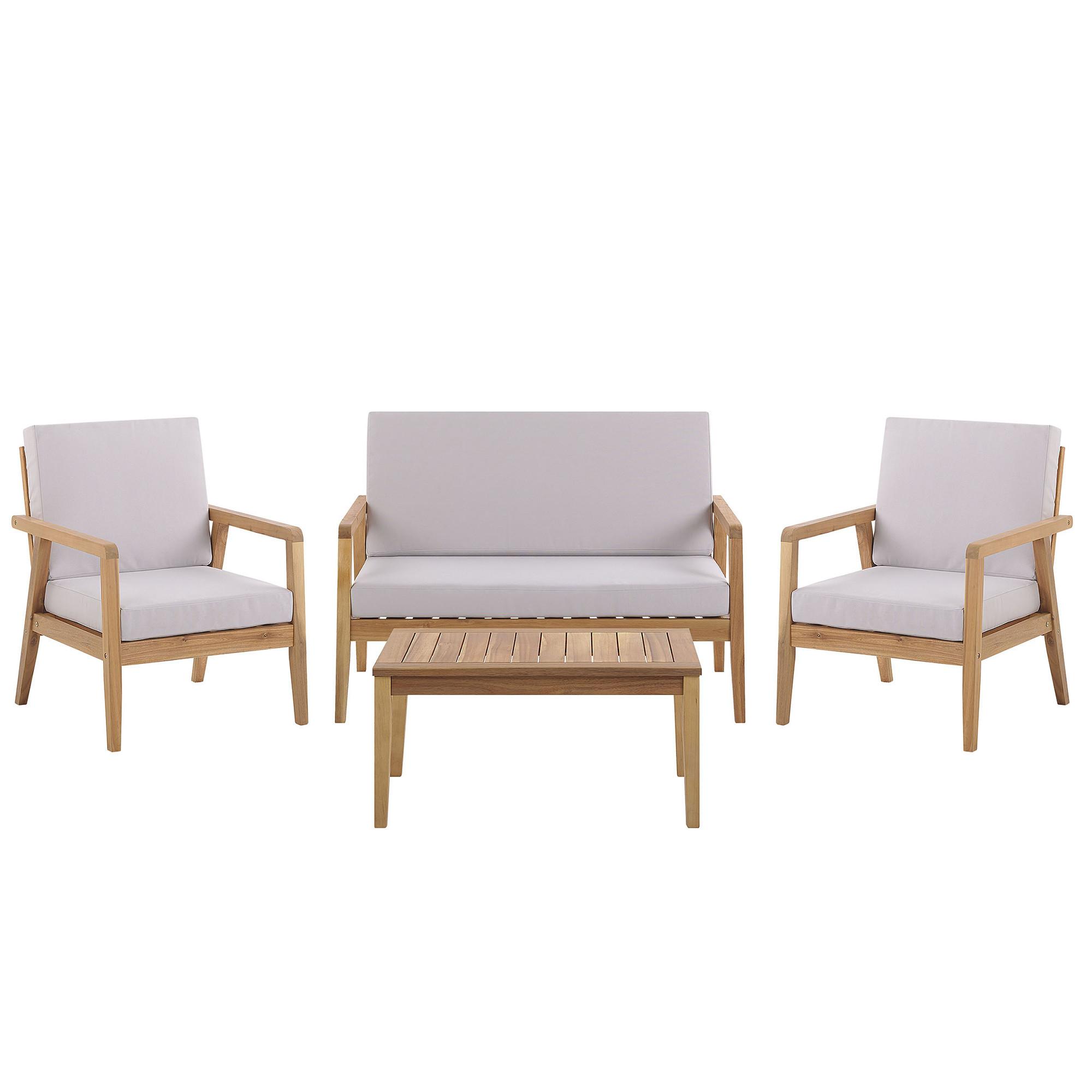 LOUNGE SET 4-Sitzer Hellbraun Auflagen grau Pallano - Hellbraun/Grau, Holz - Beliani