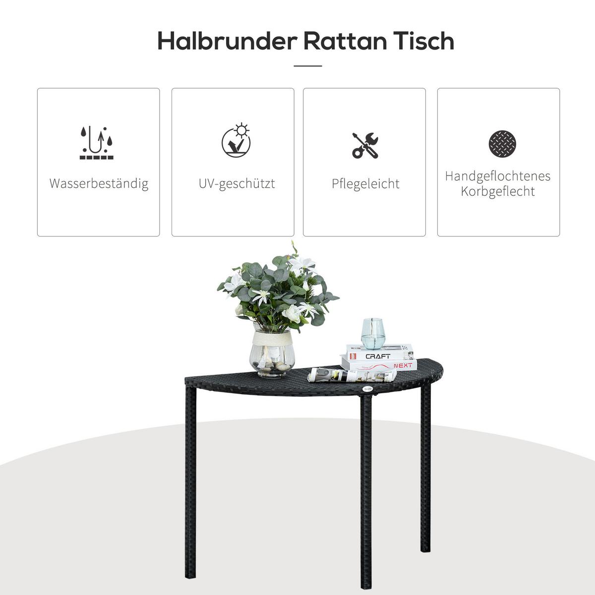 BALKONTISCH, Schwarz, Polyrattan, Metall - Schwarz, Kunststoff (100/50/74cm) - Outsunny