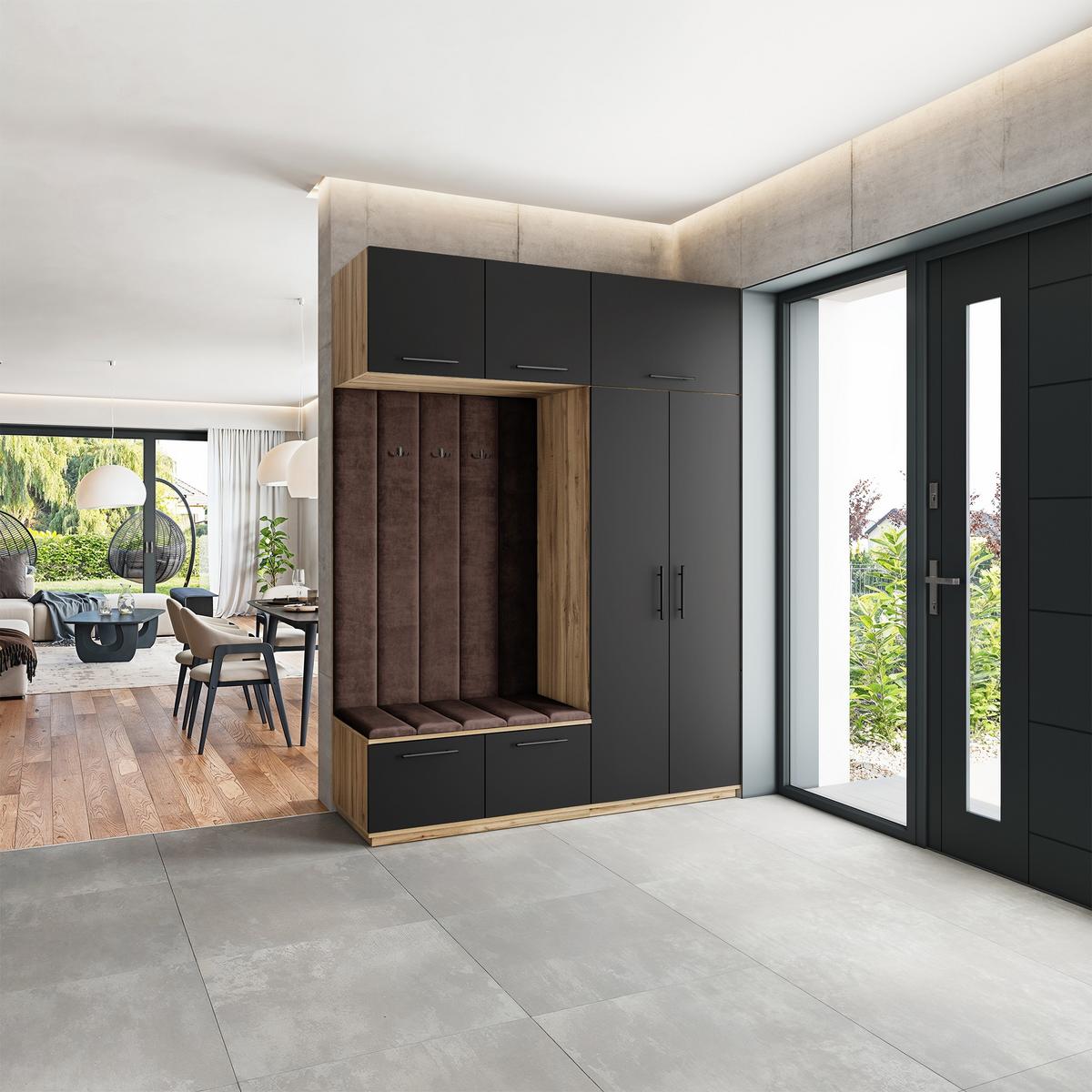 GARDEROBENSCHRANK REMA 180/240/60 cm Modern Garderobe-Set Eiche Wotan - Eiche Wotan/Schwarz, Holzwerkstoff (180/240/60cm) - MASSENO