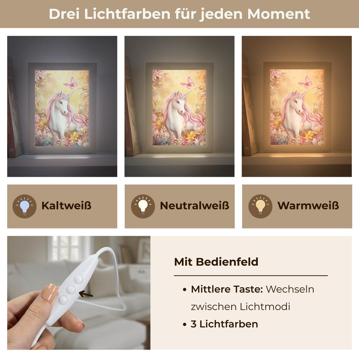 WANDLEUCHTE Einhorn - Blumen - Schmetterling - Rosa 15x20 cm - Beige, Holzwerkstoff (15/20/8cm) - OnlyWow