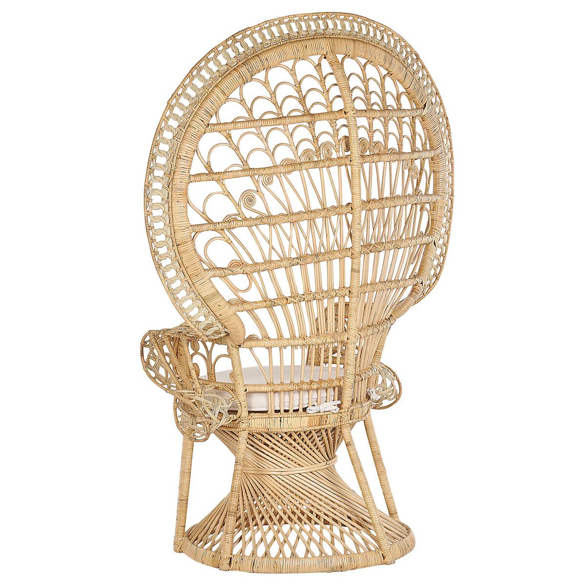 PFAUENSESSEL Rattan/Baumwolle natürlich Emmanuelle - Beige/Naturfarben, Naturmaterialien/Textil (120/150/50cm) - Beliani
