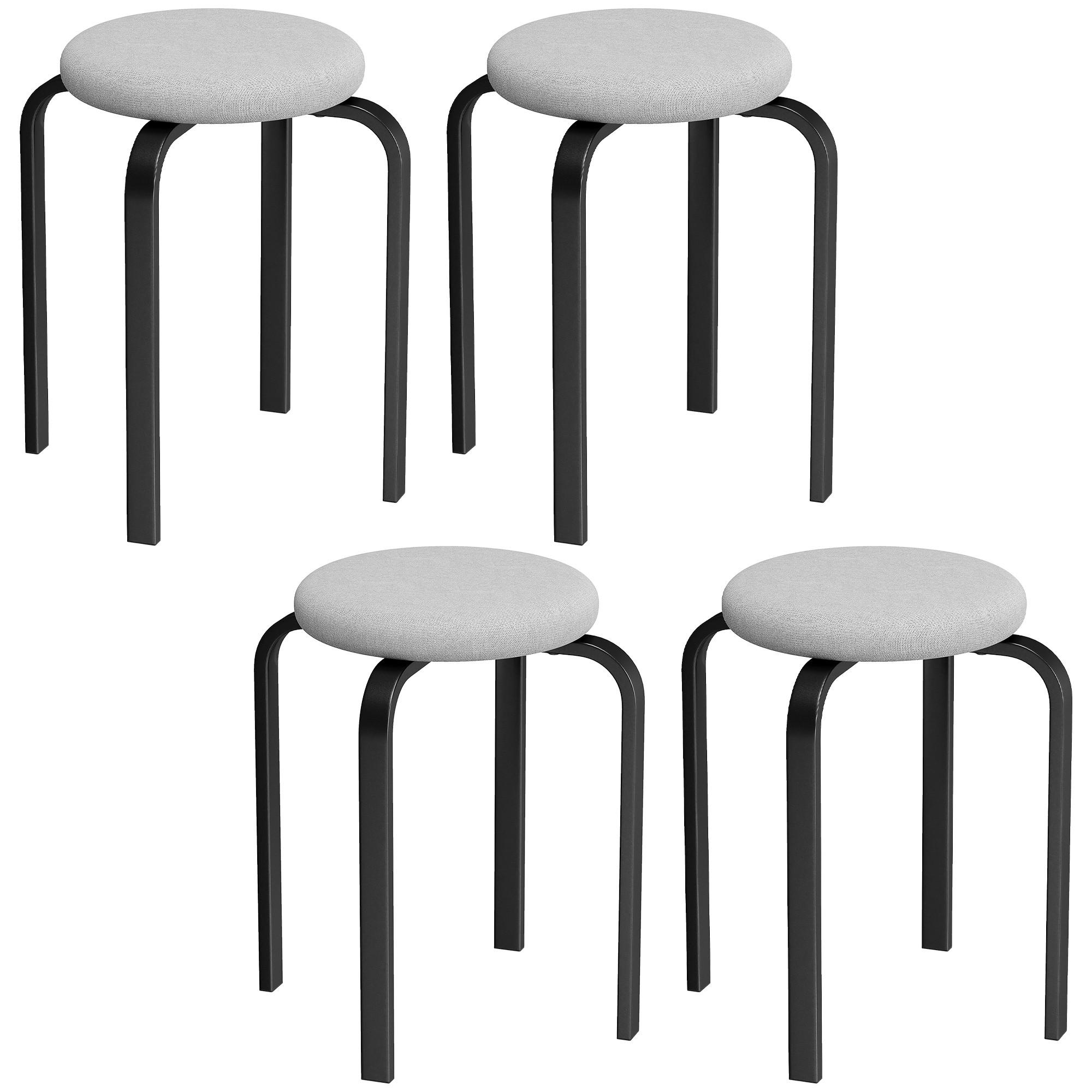 HOCKER 4er Set Kunstleinen Stahl Grau - Schwarz/Grau, Textil/Metall (40/45/40cm) - HOMCOM