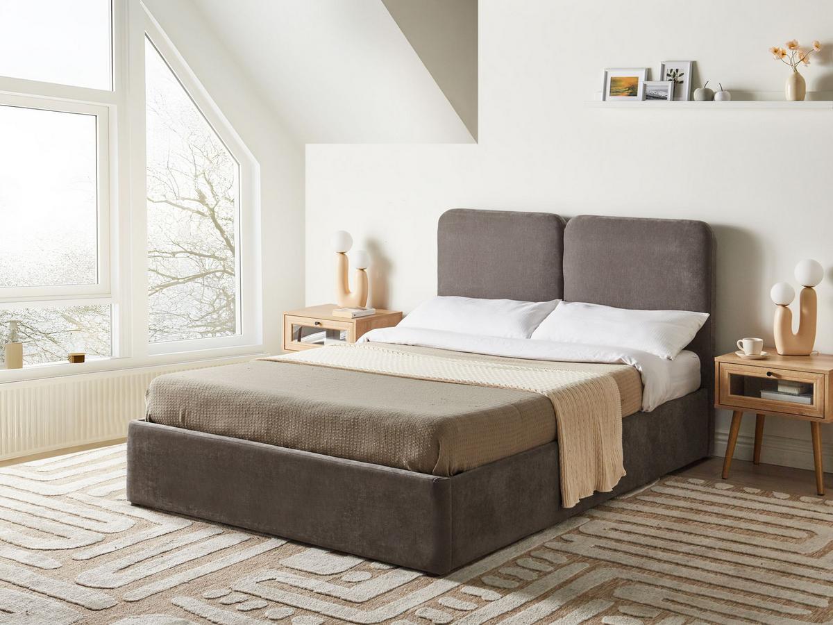 BETT mit Stauraum 140/200 cm Chenillegewebe Taupe Arbois - Taupe, Textil (140/200cm) - Beliani