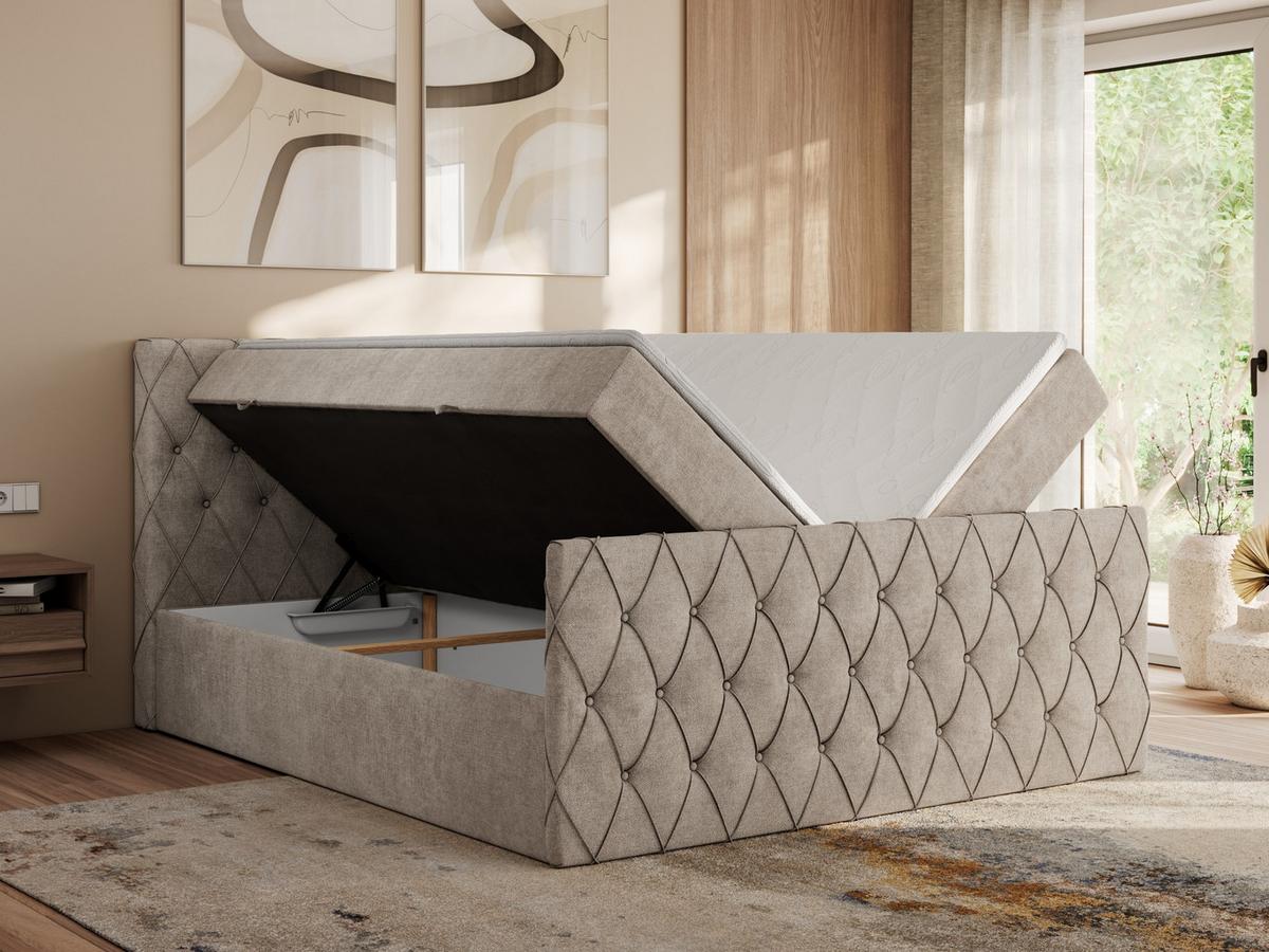 BOXBETT MIREN DUO 140/200 - Beige Strukture - H3 - Beige, Holz/Textil (140/200cm) - MKS