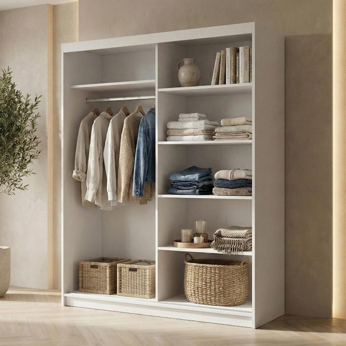 SCHWEBETÜRENSCHRANK Hela mit 2 Türen. 160 cm, Weiß - Weiß, Holzwerkstoff (160/205/60cm) - Beautysofa