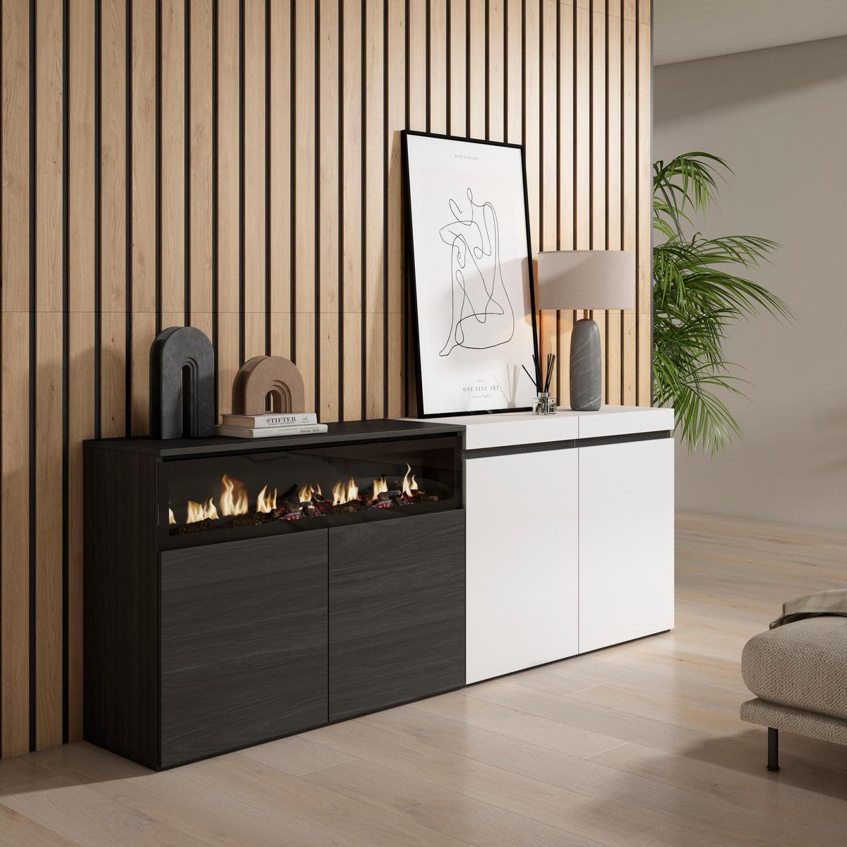 SIDEBOARD Elektrokamin, weiß und schwarz, 200/35/75cm - Multicolor/Schwarz, Holzwerkstoff (200/75/35cm) - Skraut Home
