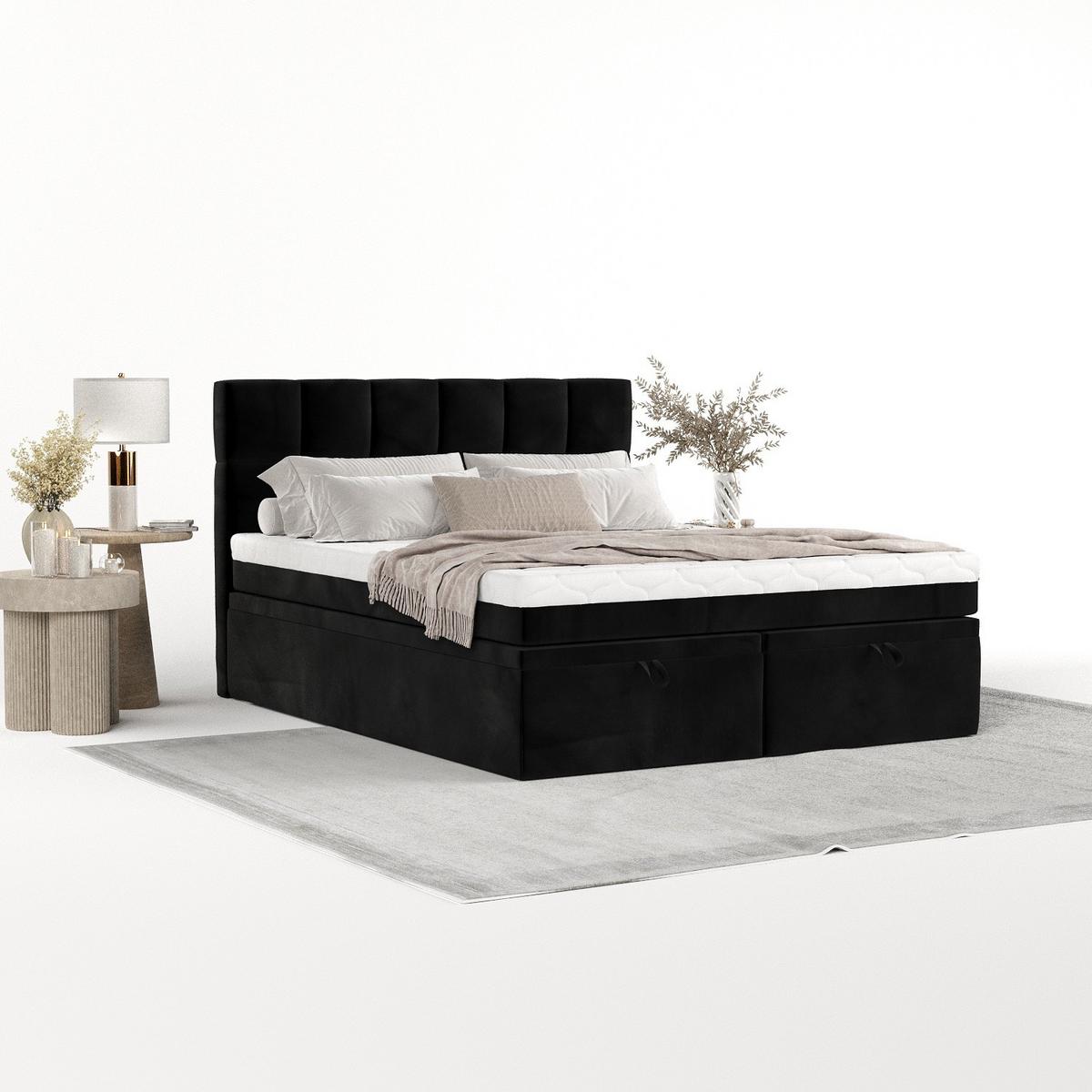 BOXBETT Elano 160/200 cm Schwarz im Kronos Stoff - Schwarz, Holz/Holzwerkstoff (160/200cm) - AltaBeds