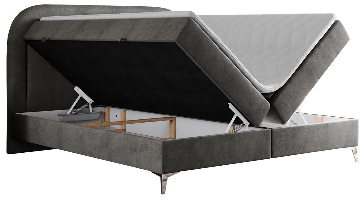 BOXBETT EIRA 180/200 Dunkelgrau Velvet - H4 - Dunkelgrau/Silberfarben, Holz/Textil (180/200cm) - MKS