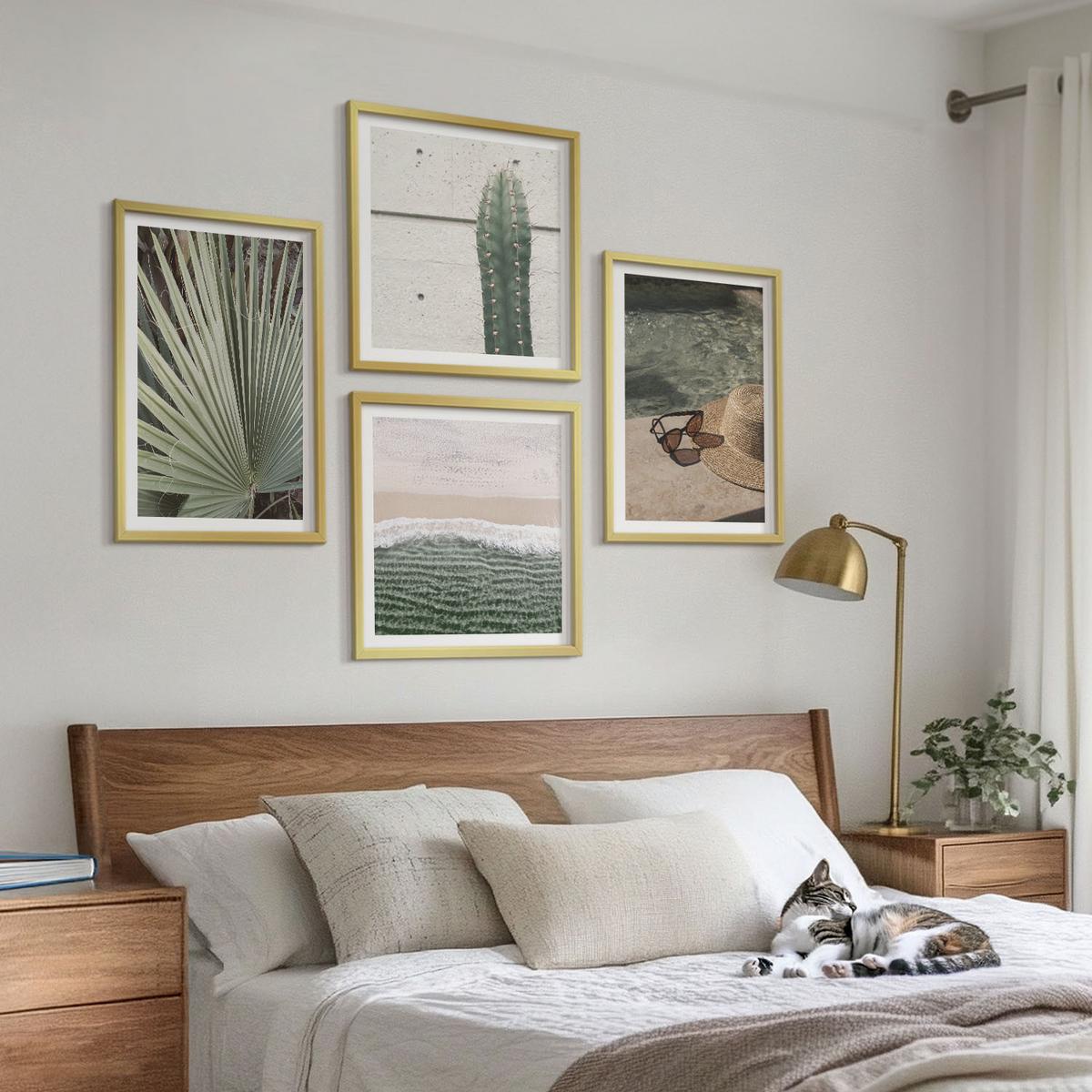 BILDER SET 4er Set - 50x50 cm & 40x60 cm Goldrahmen - Zubehör für tropische Pflanzen - Goldfarben, Kunststoff (50/50cm) - TULUP