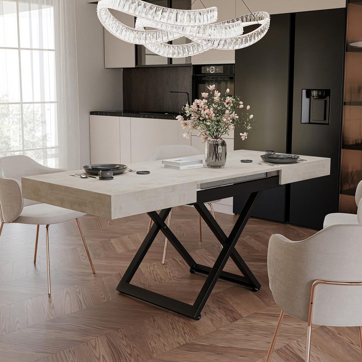 COUCHTISCH SANELLE ausziehbar mit Liftfunktion, 120/80/76 cm Schwarz / Weiß - Schwarz/Weiß, Holzwerkstoff/Metall (80/120/27cm) - Idohome