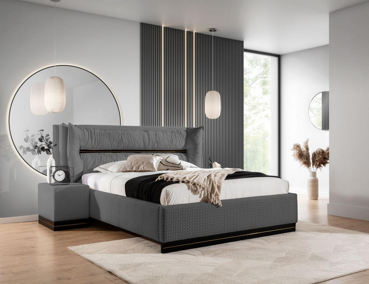 POLSTERBETT Hamilton Magic Velvet Set.3 - Schieferfarben, Holzwerkstoff/Textil (140/200cm) - Fun Möbel