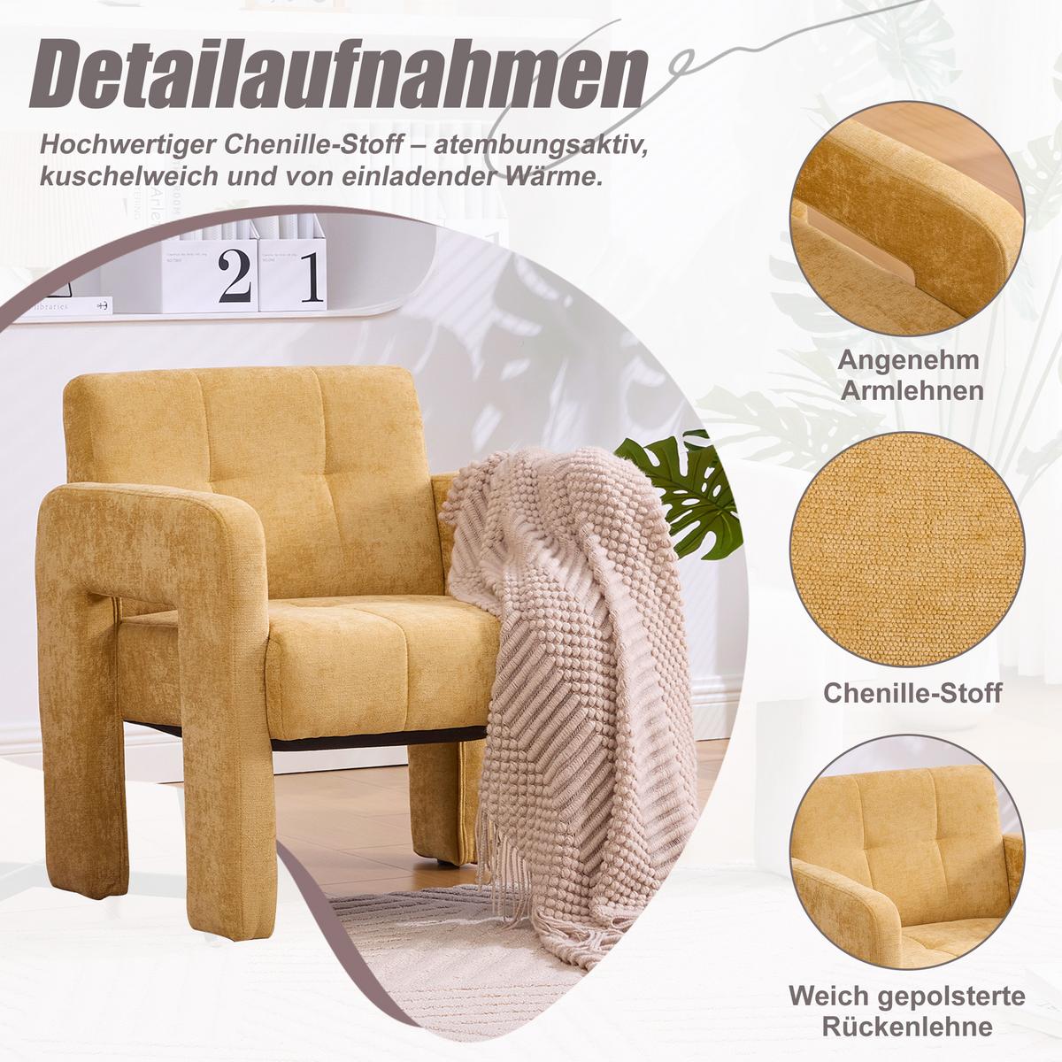 SESSEL Nordic Style aus Chenille mit ergonomischen Armlehnen - Gelb, Textil (67/74/69cm) - Urban Meuble