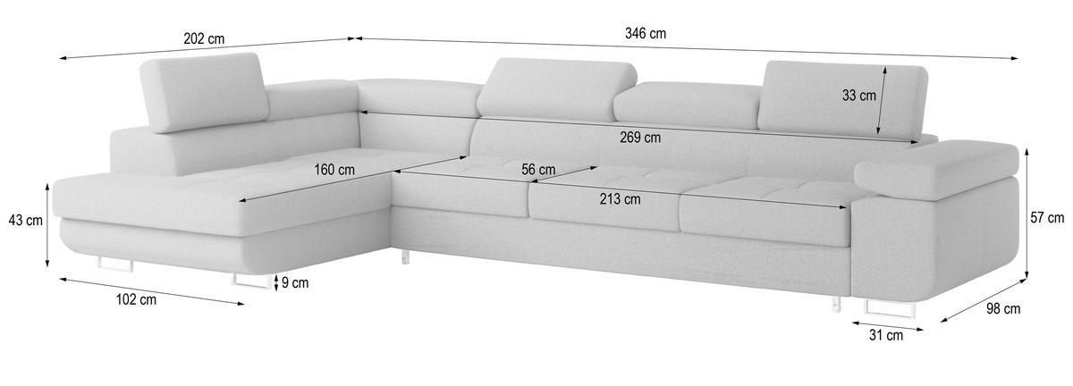 ECKSOFA VICENTE Creme Boucle-Stoff mit Schlaffunktion - Creme, Holz (346/202cm) - MASSENO
