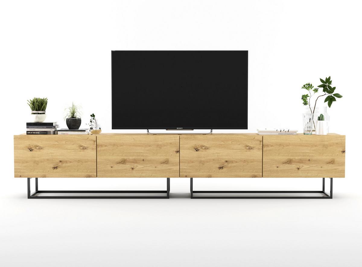TV-LOWBOARD 2-er Set Enjoy Eiche Artisan Matt mit Metallrahmen 120 cm - Schwarz/Eiche Artisan, Holzwerkstoff/Metall (240/46/35cm) - Meble Lindner