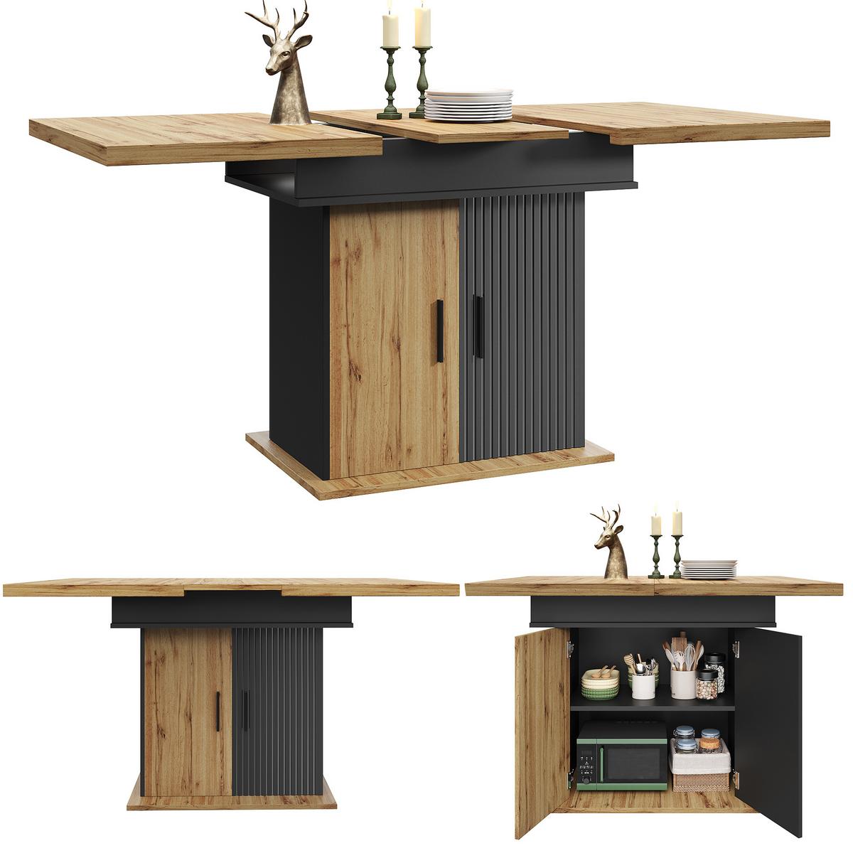 ESSTISCH Ausziehbar 110-140cm Schwarz & Natur Teleskoptisch mit Stauraum - Naturfarben, Holzwerkstoff (80/110/75cm) - Urban Meuble