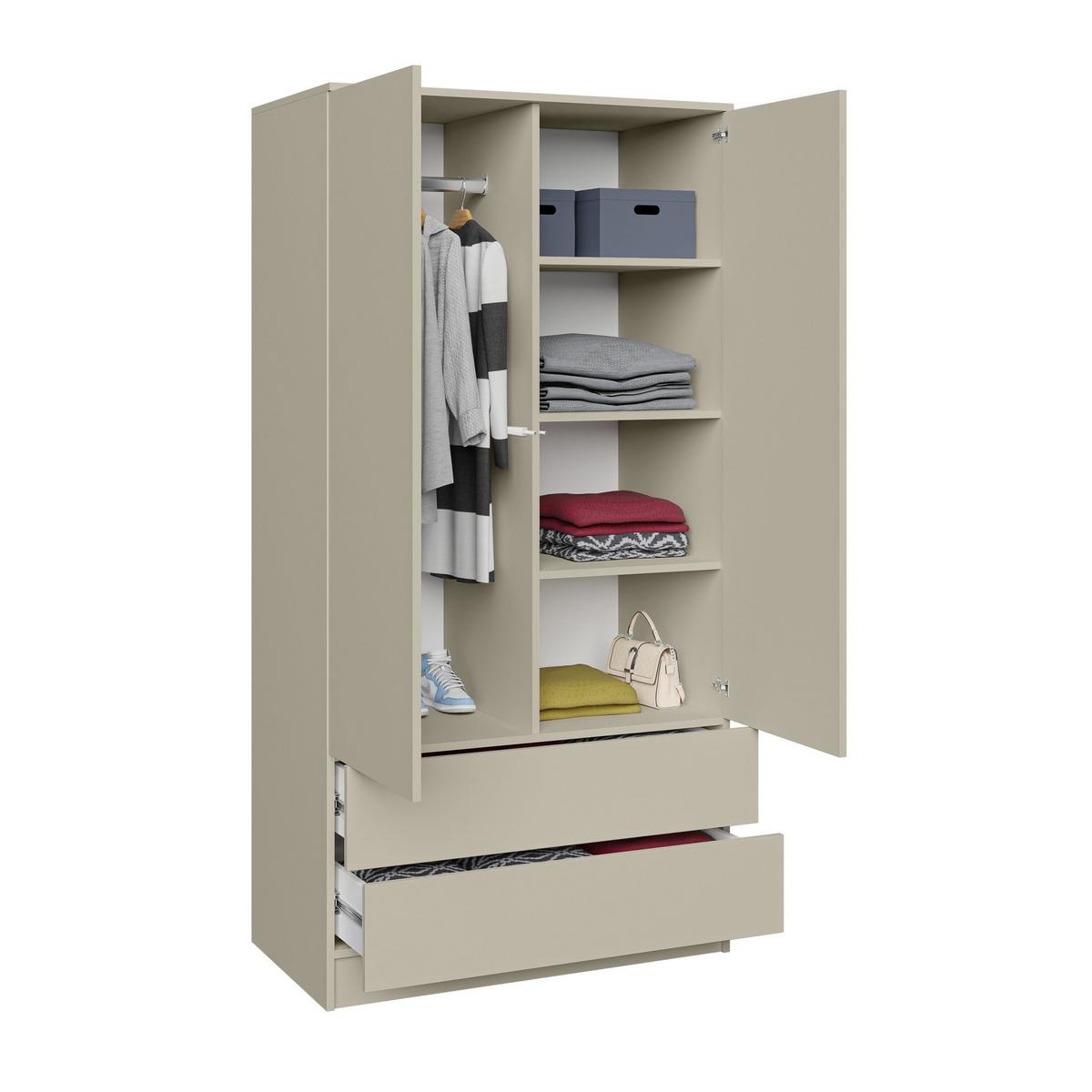 DREHTÜRENSCHRANK Look mit 2 Türen und Schubladen, 90 cm, Kaschmir - Kaschmir, Holzwerkstoff (90/180/50cm) - Beautysofa