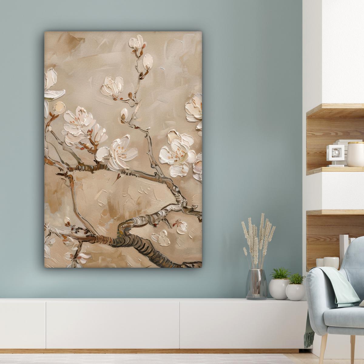 LEINWANDBILD Blumen - Modern - Beige - Weiß - Blüte Deko XXL 80x120 cm - Beige, Textil (80/120cm) - MuchoWow
