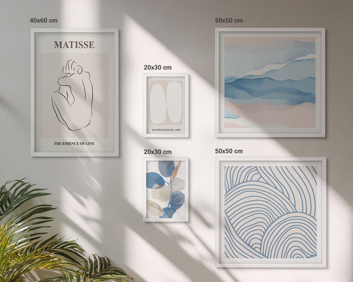 BILDER SET 5er Set - 50x50 cm & 20x30 cm & 40x60 cm Weißer Rahmen - Matisses abstrakte Formen - Weiß, Kunststoff (40/60cm) - TULUP