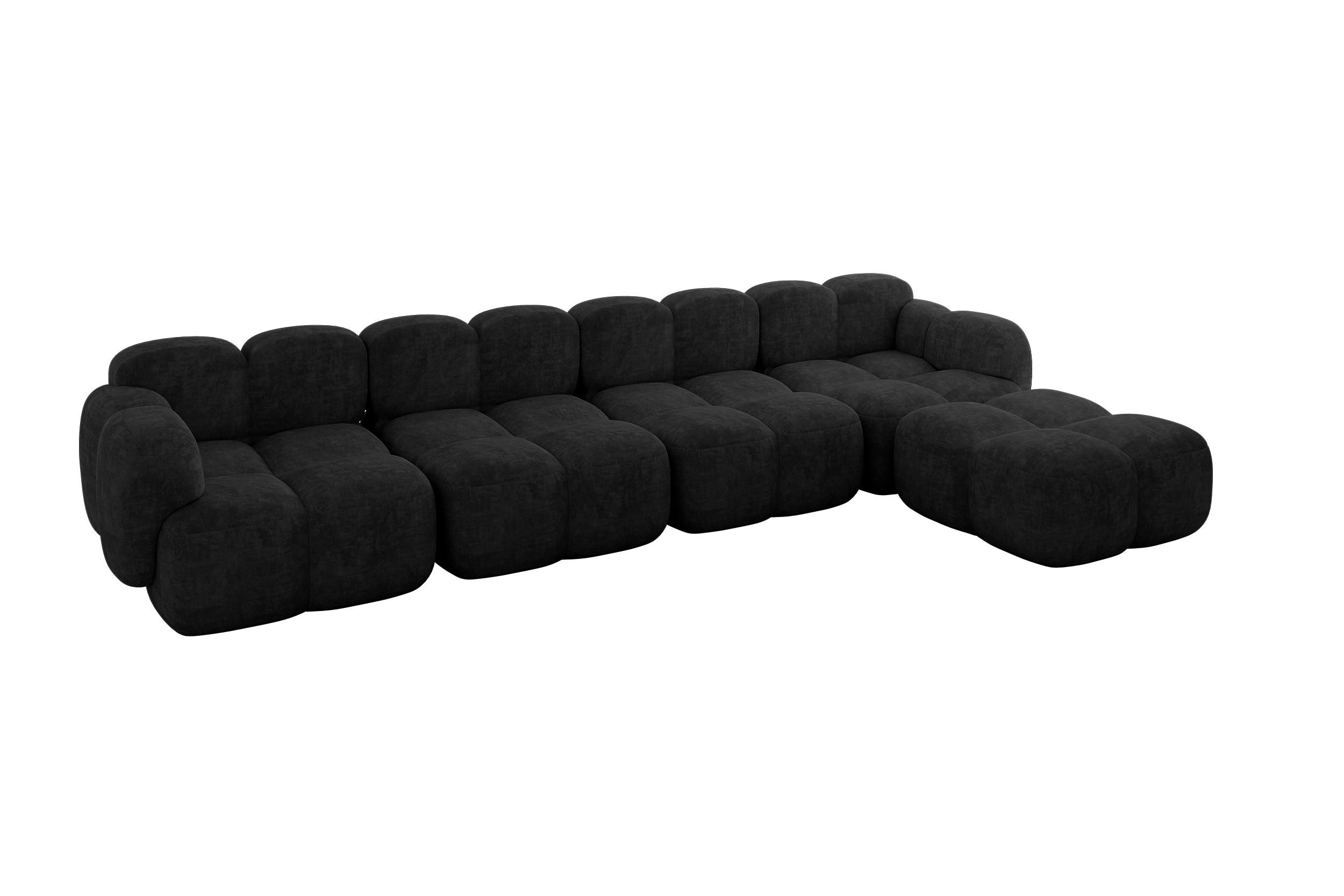 ECKSOFA modulares Sofa Rechts Miko-L3 390x205x75 Schwarz Velours - Schwarz, Holzwerkstoff/Kunststoff (390/205cm) - ALTDECOR