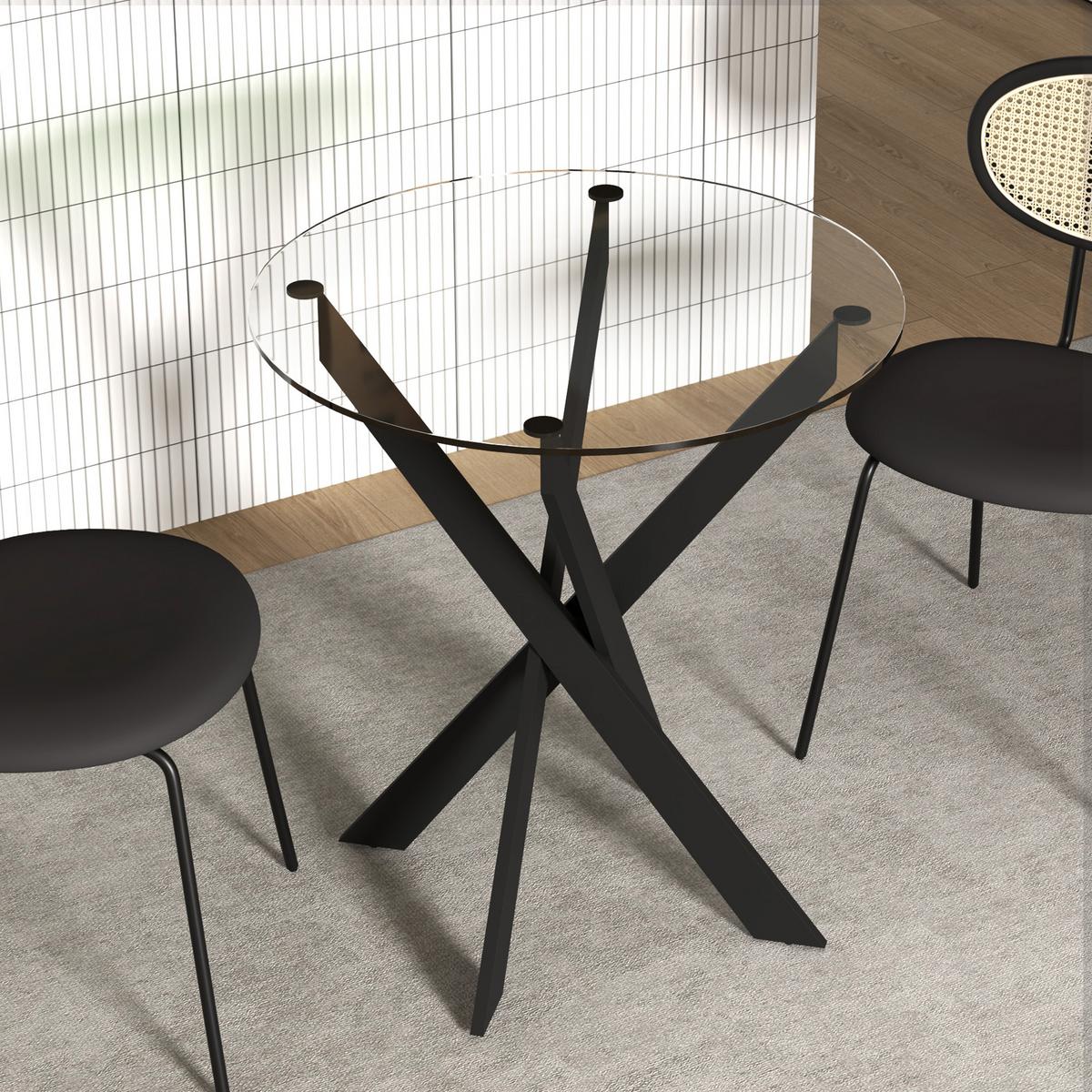 ESSTISCH, Rund Küchentisch für 4 Personen Esszimmertisch mit Stahlbeinen Schwarz - Schwarz, Glas/Metall (70/70/75cm) - HOMCOM