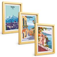 BILDER SET 3er Set - 20x30 cm Goldrahmen - Farbenfrohe Retro-Stadtansichten - Goldfarben, Kunststoff (20/30cm) - TULUP