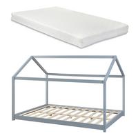 HAUSBETT Cerro mit Matratze - Grau, Holz/Textil (140/200cm) - [en.casa]