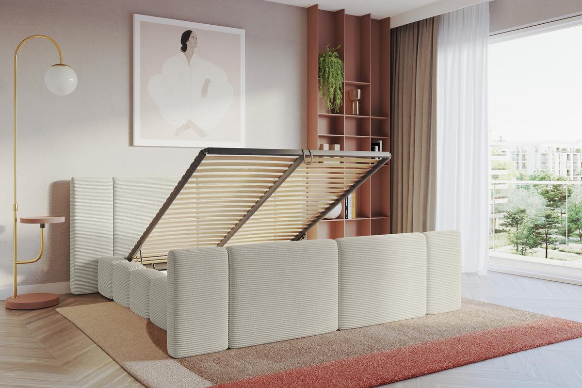 POLSTERBETT mit Bettkasten, Fußteil und Lattenrost, Bett mit Matratze H3/H4 - NILO-Z 120x200 Creme - Cappuccino, Holzwerkstoff/Textil (120/200cm) - ALTDECOR