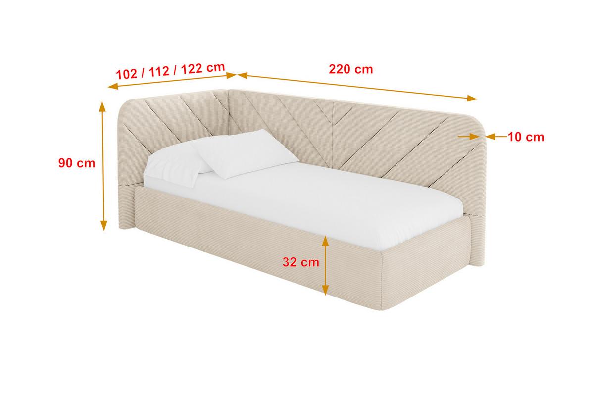 EINZELLBETT Jugendbett mit Bettkasten und Matratze H3/H4, Rechts - FIKY 90x200 Beige - Kaschmir, Holzwerkstoff/Textil (90/200cm) - ALTDECOR