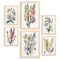 POSTER Set Mit 6 Wilde Blumen Vollfarbige Natur Und Botanikdrucke Mit Blumenmotiven Auf Reinweißen Hintergründen A3 & A4 Rahmen Aus Hellem Holz - Beige, Papier (29/3cm) - Nacnic