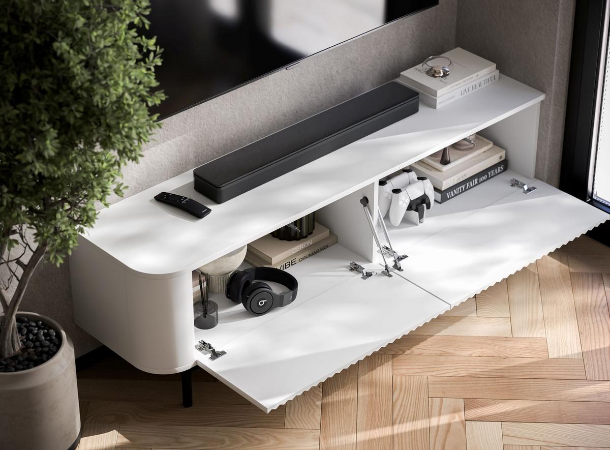 TV-LOWBOARD Aurora Weiß matt 140 cm mit Metallrahmen - Schwarz/Weiß, Holzwerkstoff/Metall (140/44/35cm) - Meble Lindner