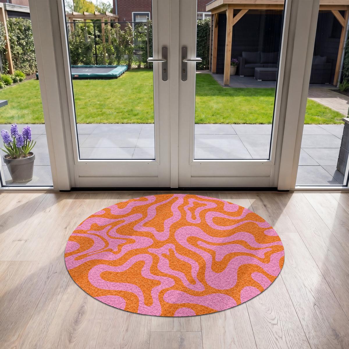 FUSSMATTE Muster - Rosa - Orange - Abstrakt - Modern Türmatte 120x120 cm - Pink, Kunststoff (120/0.4cm) - MuchoWow