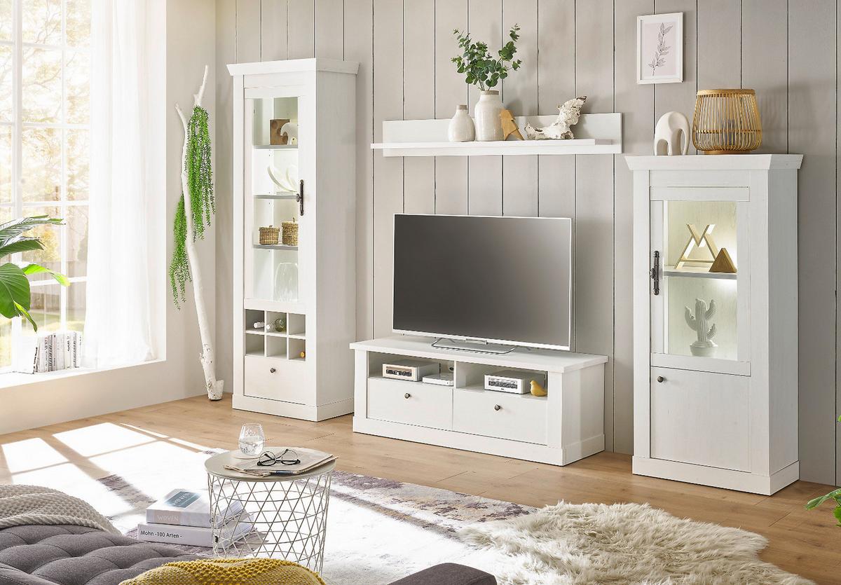 VITRINE weiß Pinie Landhaus, Vitrinenschrank 70 x 201 cm, Soft-Close-Funktion - Weiß, Holzwerkstoff/Kunststoff (72/201/38cm) - Furn.Design