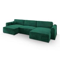 WOHNLANDSCHAFT FENTO M Grün Velours-Stoff mit Schlaffunktion - Grau/Grün, Holz/Kunststoff (347/90/148cm) - MASSENO