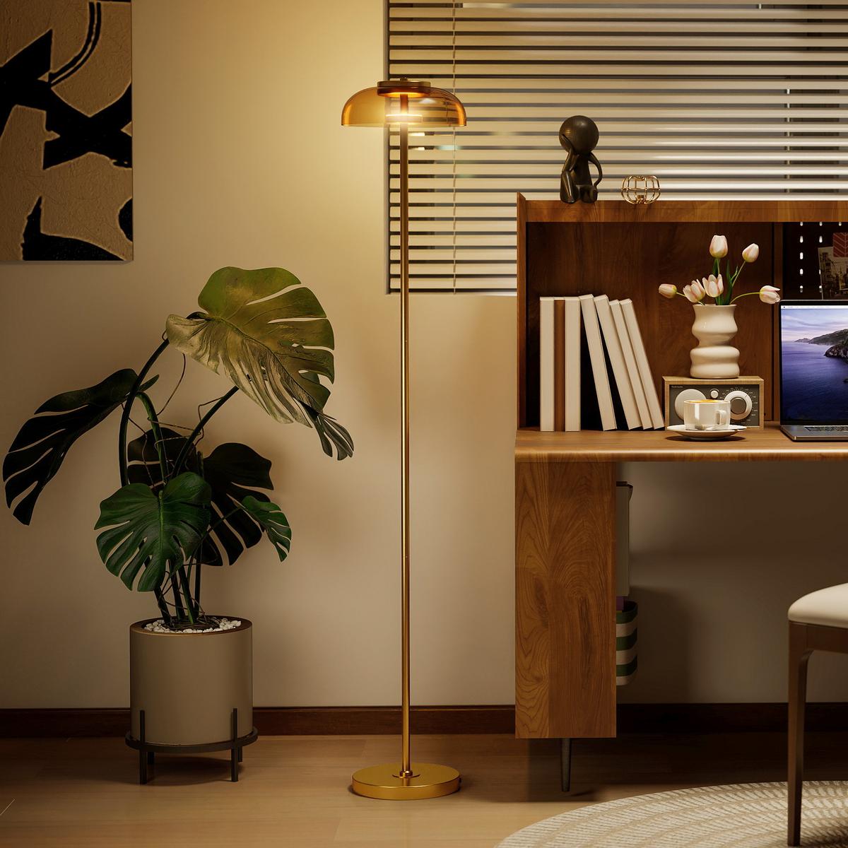STEHLAMPE warmem Licht Led Fußschalter - Goldfarben, Metall (25/25/134cm) - HOMCOM