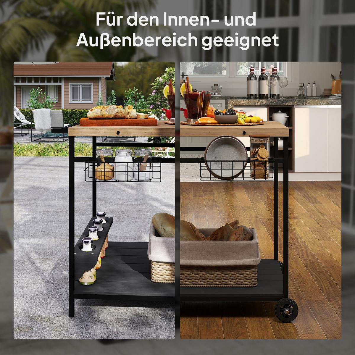 GARTENROLLWAGEN mit 2 Ebenen, mit Aufbewahrungskorb, mit Griff, Tanne, Natur - Fichtefarben, Holz (65/81/97.5cm) - Outsunny