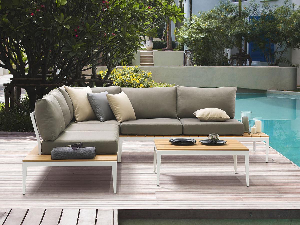LOUNGE-SET 4-Sitzer grau Positano - Grau, Holzwerkstoff - Beliani