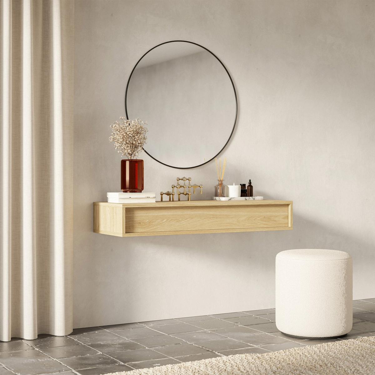 WANDKONSOLE Sanva Eiche geölt Optik 90 cm - Beige, Holzwerkstoff (90/17/35cm) - Selsey