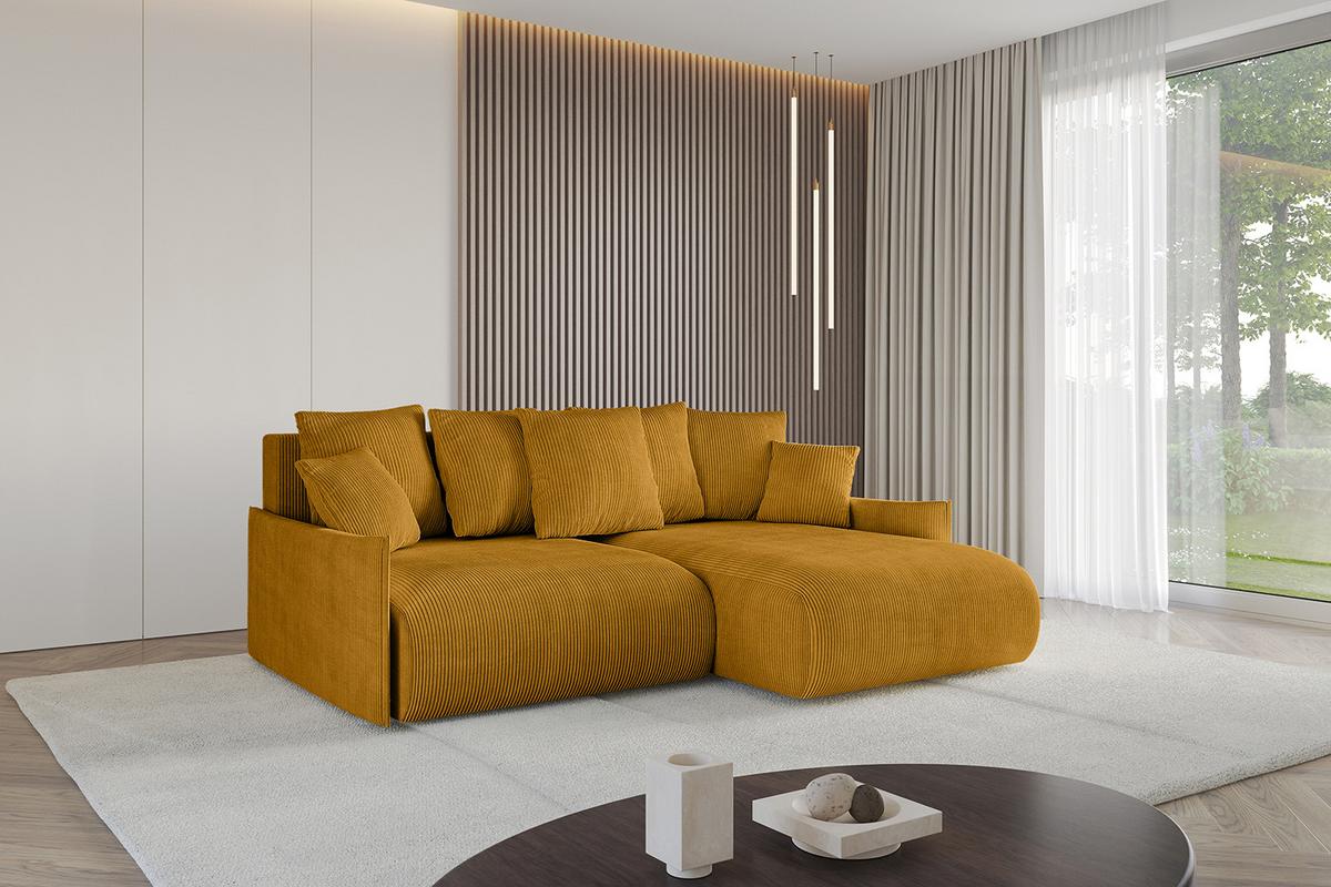 ECKSOFA Ottomane rechts ONESK-L -v1 216x177x72 Senfgelb Cord - Currygelb, Holzwerkstoff/Kunststoff (177/216cm) - ALTDECOR