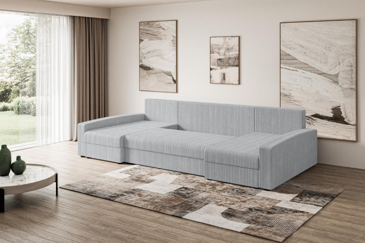 WOHNLANDSCHAFT mit Schlaffunktion und Bettkasten ALESIA-U 301x140x90 cm Grau Cord - Silberfarben/Grau, Holzwerkstoff/Kunststoff (301/90/140cm) - ALTDECOR