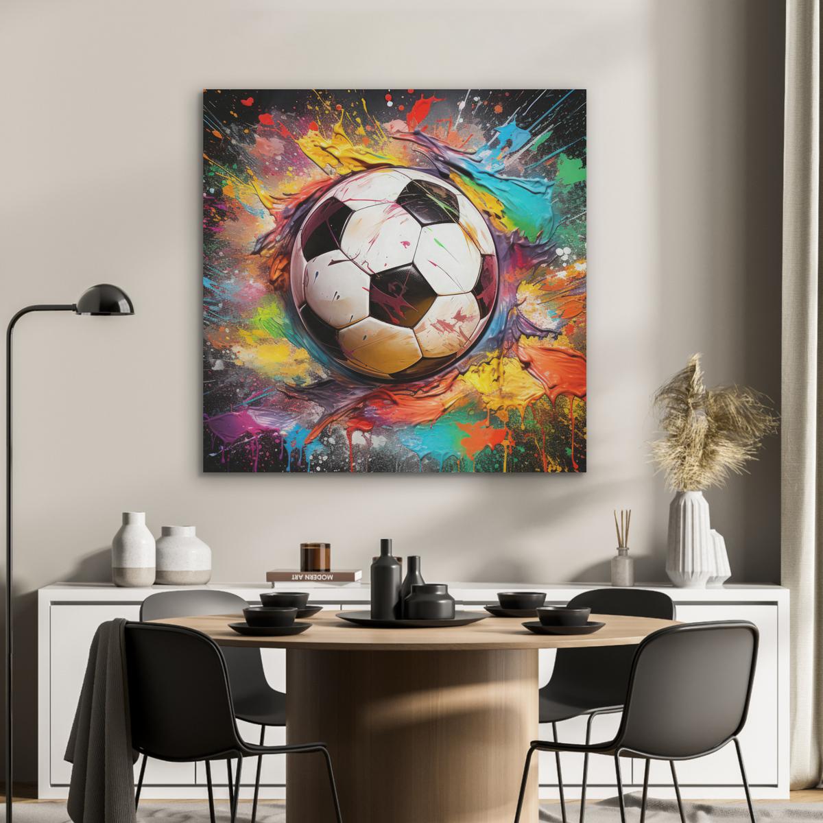 AKUSTIKBILD Fußball - Farbe - Farben - Schwarz - Weiß Akustikpaneele 90x90 cm - Weiß, Kunststoff (90/90/0.9cm) - MuchoWow