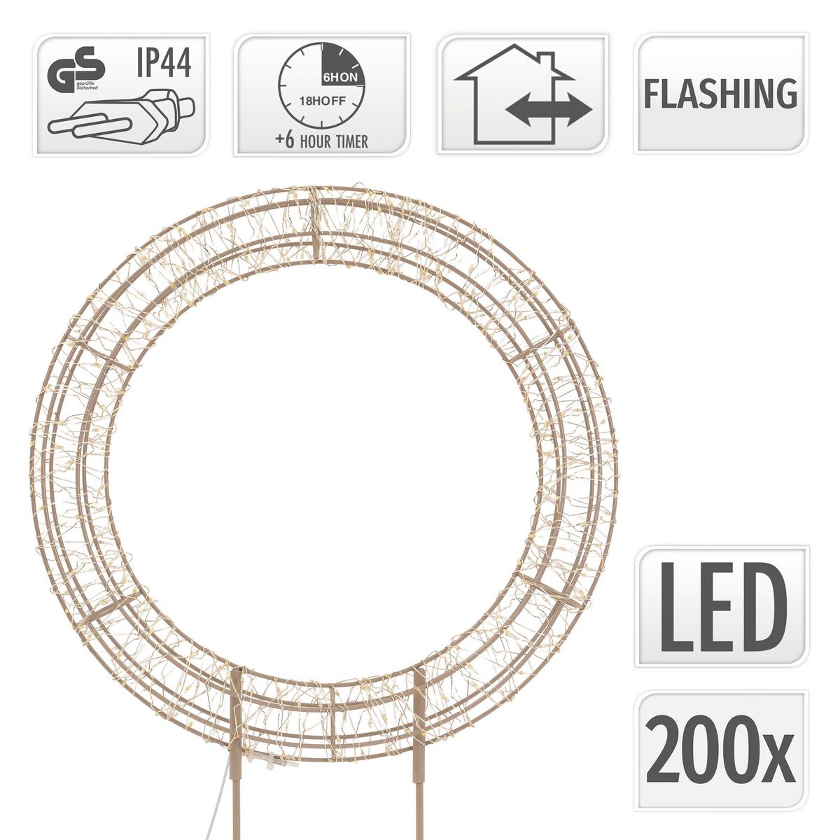 LED WEIHNACHTSKRANZ 41,5 cm mit Sockel Weihnachtsdeko mit Lichterkette 200 LED Warmweiß - Beige, Metall (28/41.5/7cm) - ECD-Germany
