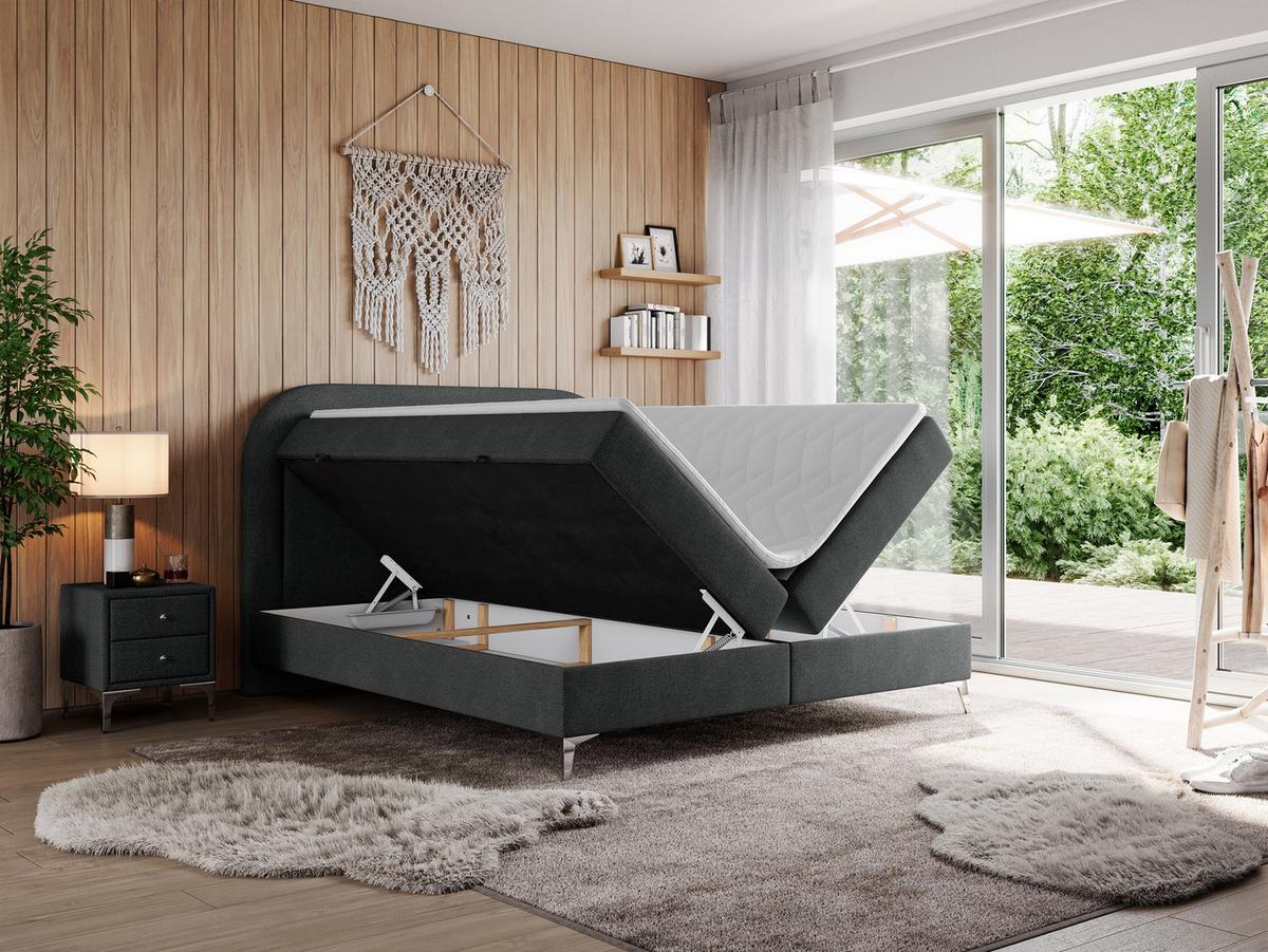 BOXBETT EIRA 180/200 Dunkelgrau Struktur - H4 - Dunkelgrau/Silberfarben, Holz/Textil (180/200cm) - MKS