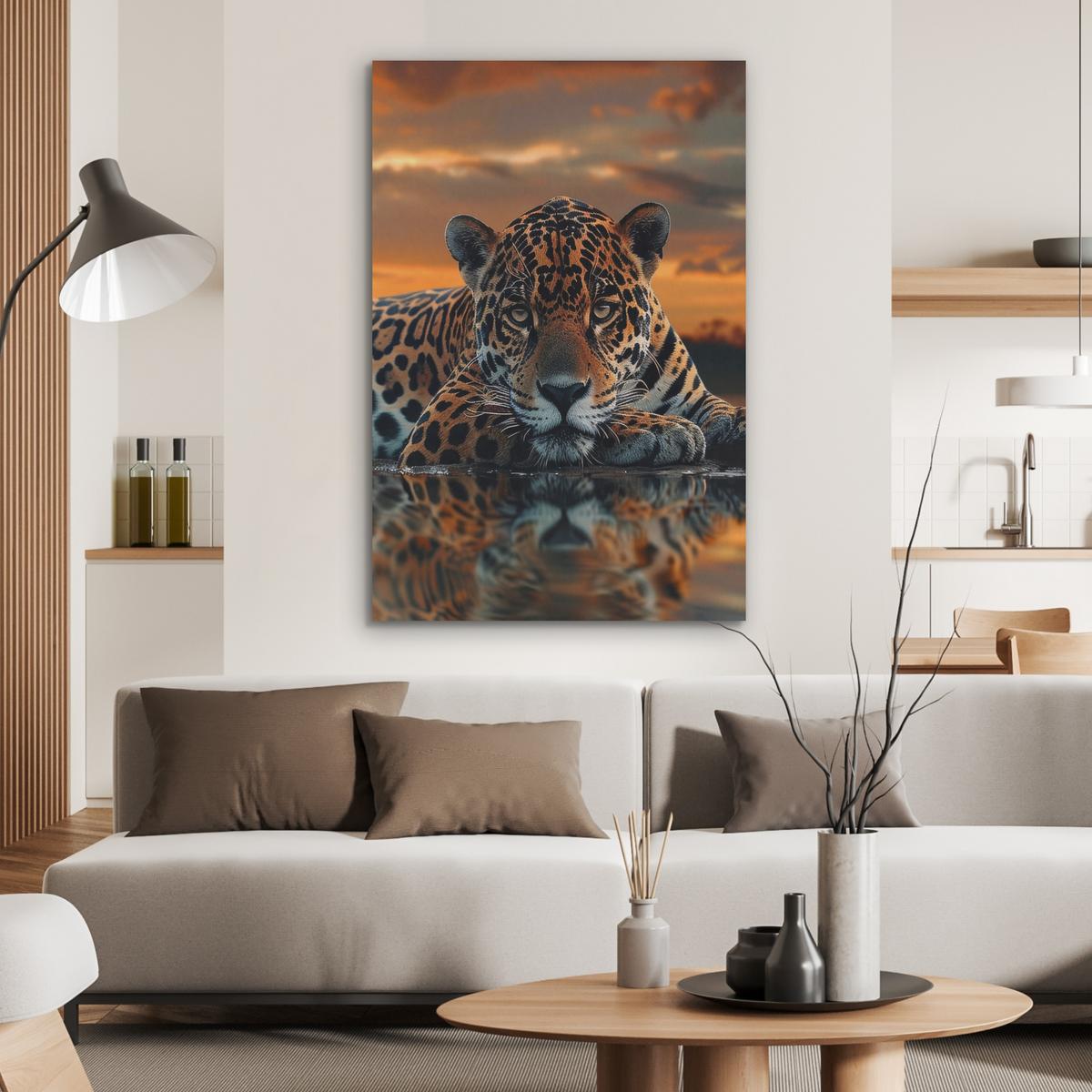 AKUSTIKBILD Natur - Leopard - Tier - Sonnenuntergang - Modern Wanddeko 70x100 cm - Orange, Kunststoff (70/100/0.9cm) - MuchoWow