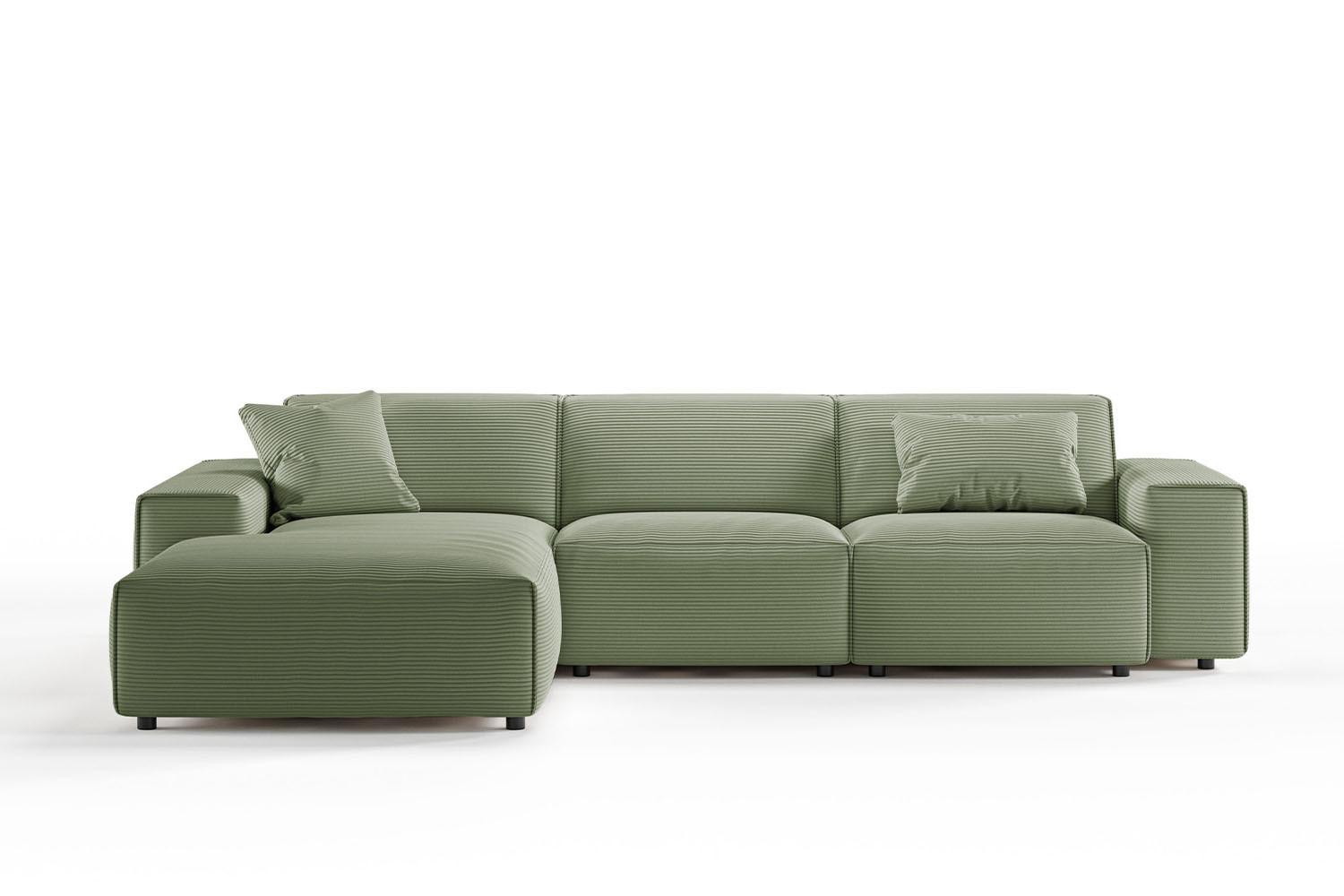ECKSOFA RANI Grün Cord - Schwarz/Olivgrün, Kunststoff/Textil (299/189cm) - KAWOLA