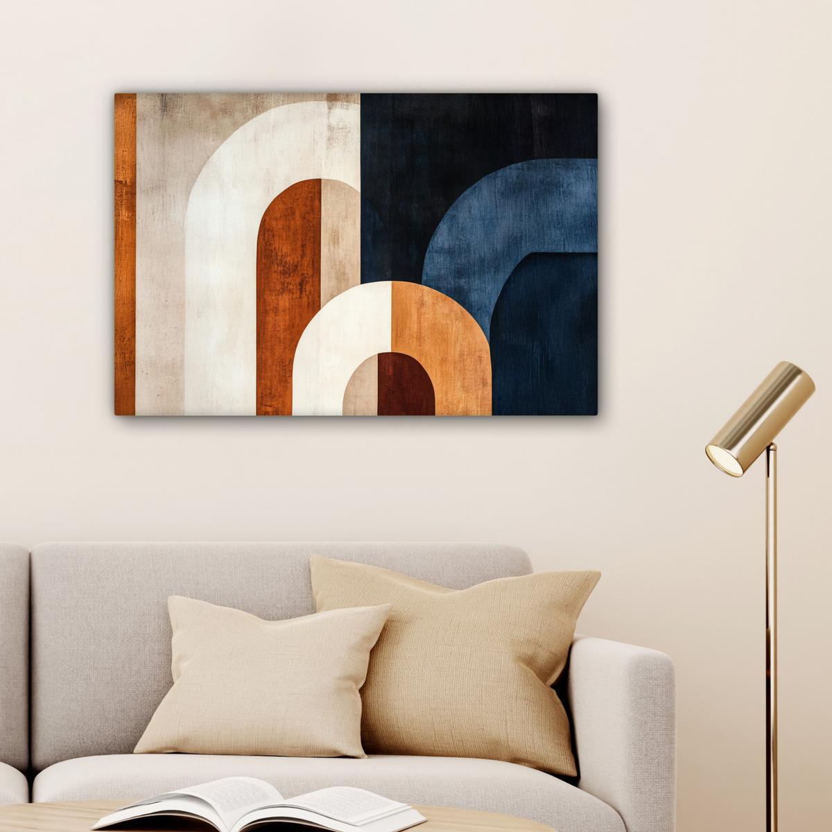 LEINWANDBILD Abstrakt - Formen - Dunkelblau Wanddeko 90x60 cm - Cognac, Textil (90/60cm) - MuchoWow